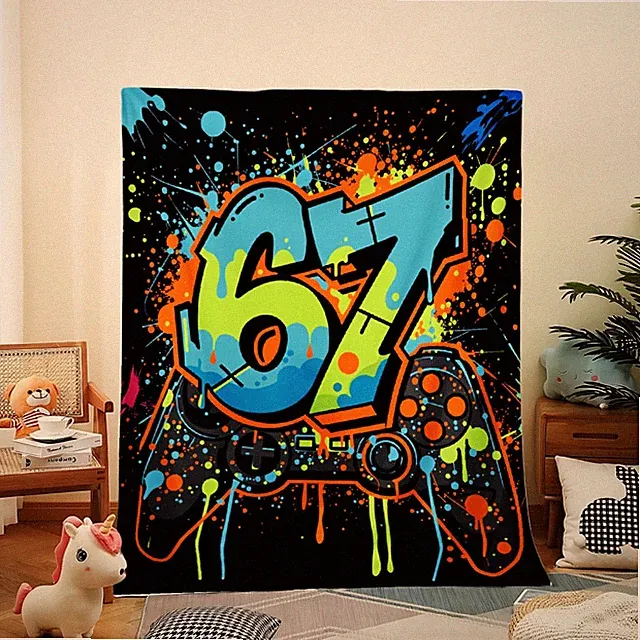 1pc Soft Warm Plush BlanketNumber 67 Print BedspreadSuitable for Boys & GirlsC