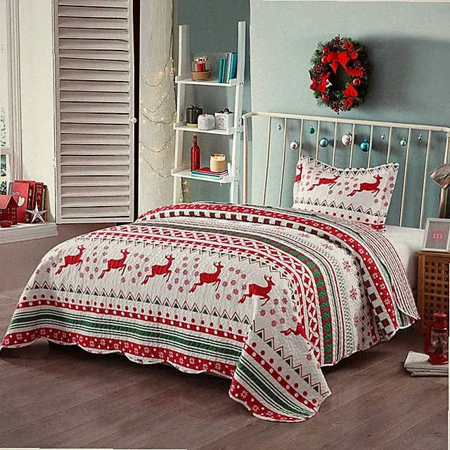 2pcs Kids Quilt Bedspread Comforter Set Throw Blanket for Boys Girls Snow Flake