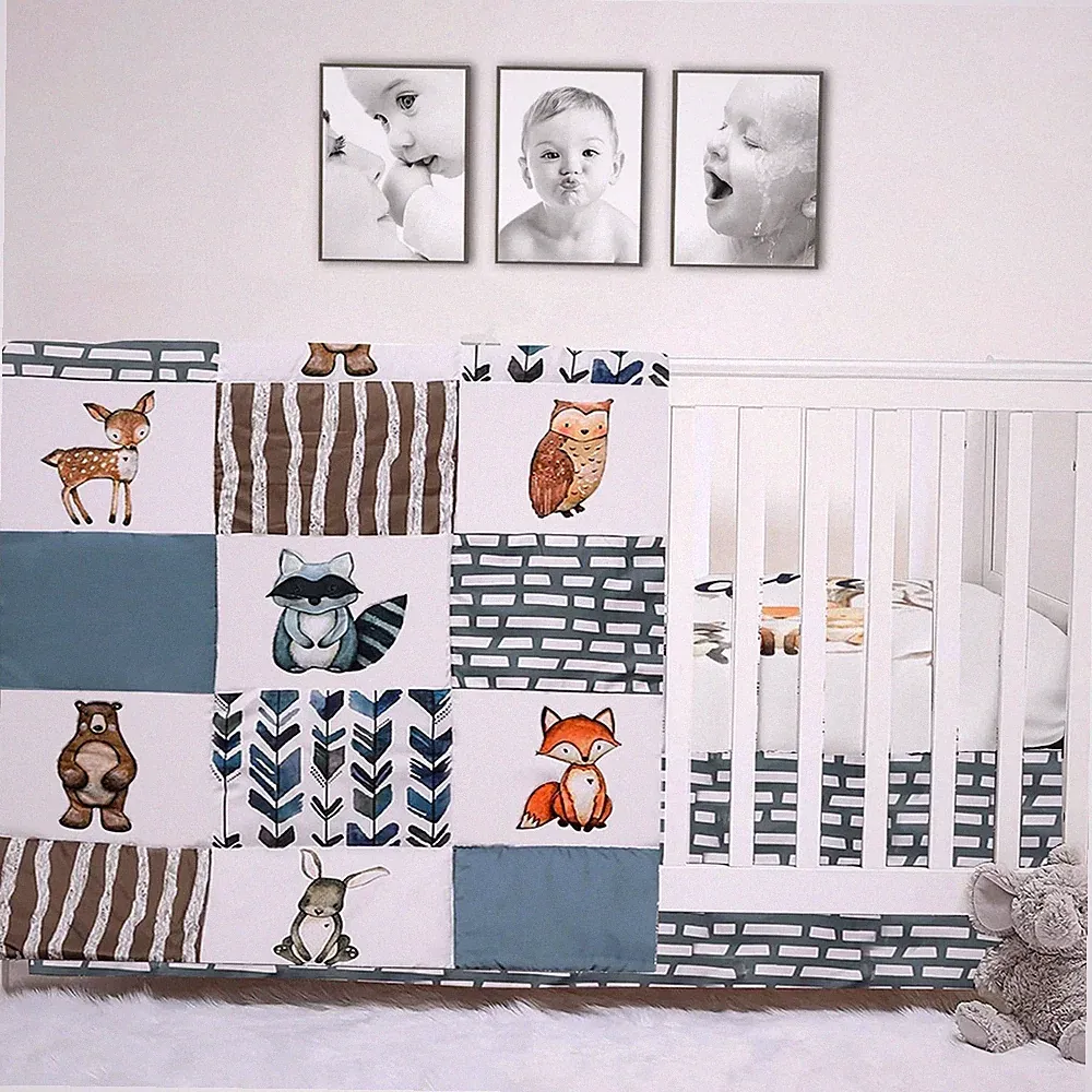 3-Piece Crib Bedding Set for Boys, Includes Crib Skirt, Blanket, Sheet, Woodl...