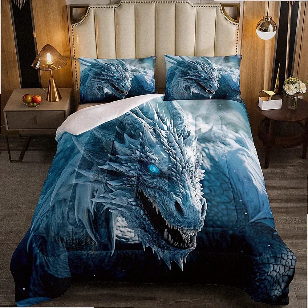 3D Ice Dragon Bedding Comforter Set Queen Size for Boys - Mysterious Wildlife...