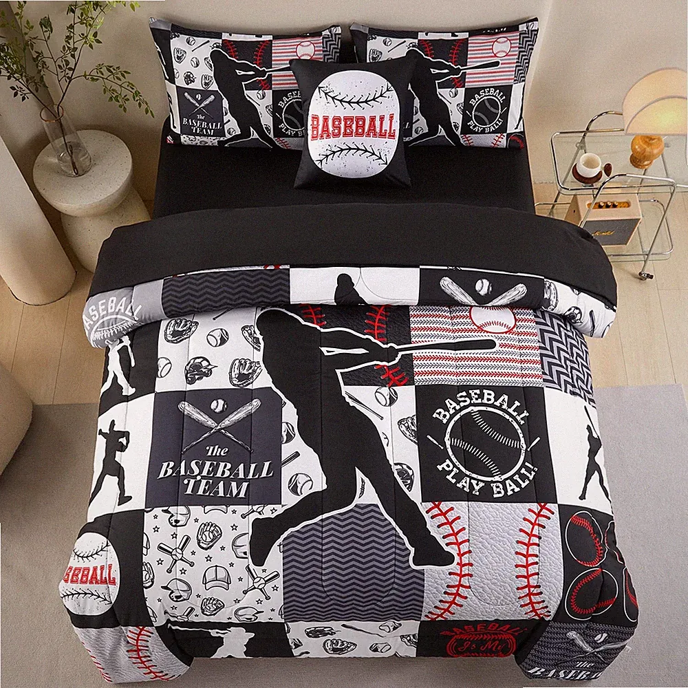 4 Pcs Twin Bedding Set for Boys, Baseball Sports Boys Bedding Twin Comforter Set