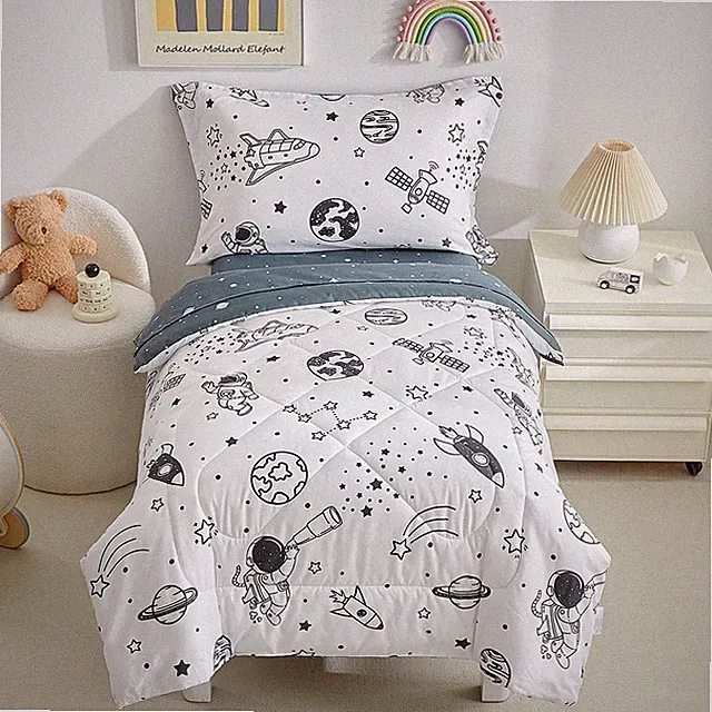 4 Piece Bedding Set for Boys,White Space Crib Bedding Sheets Set,Soft Comfort...