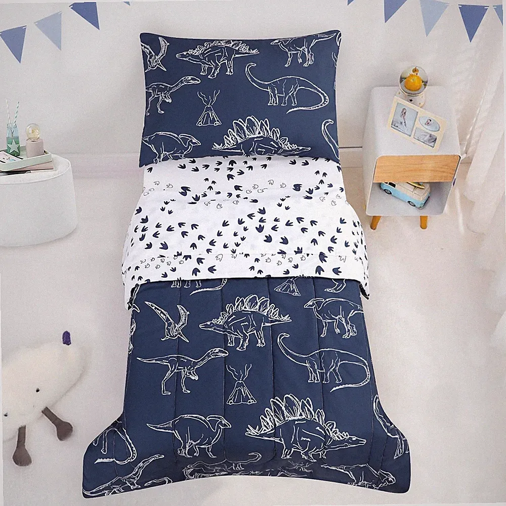 4 Pieces Dinosaur Bedding Set for Boys, Soft Breathable Comforter Set, Dino P...