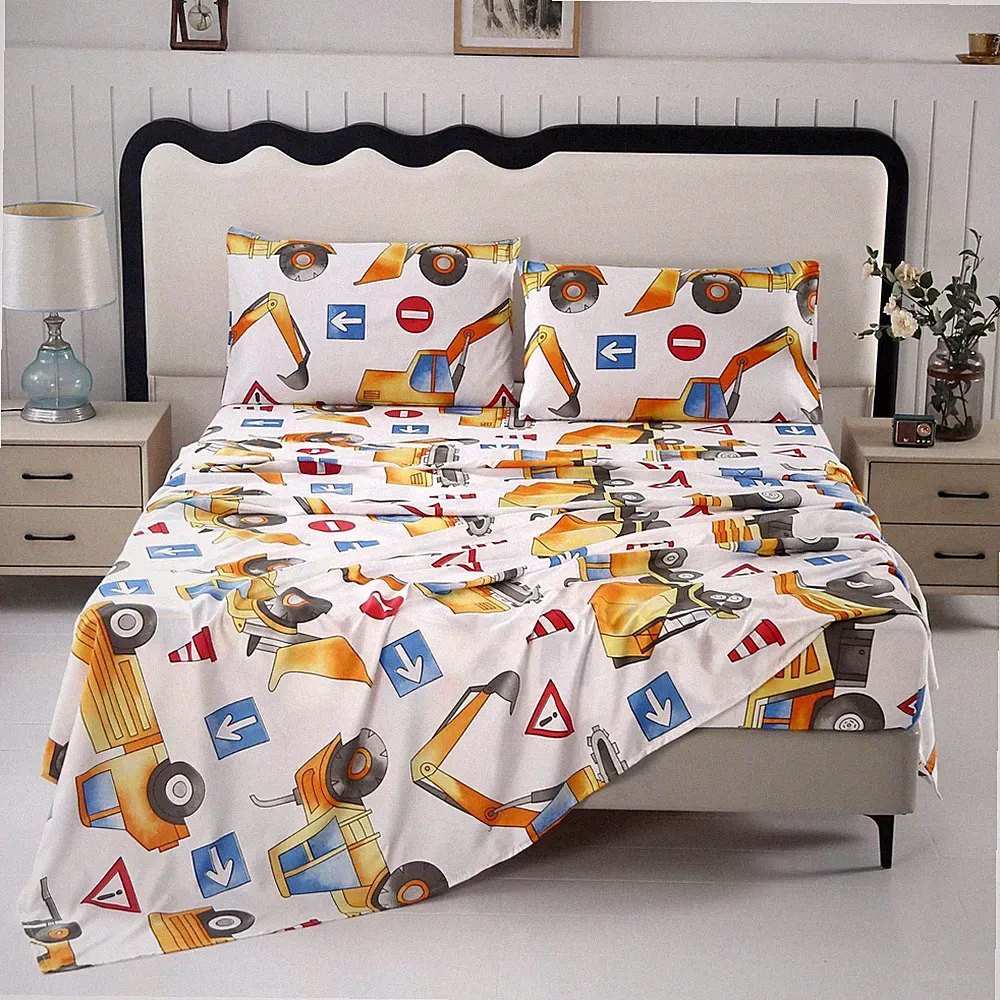 4PCS Construction Sheets Queen,Cozy Construction Sheets for Boys Girls Cars S...