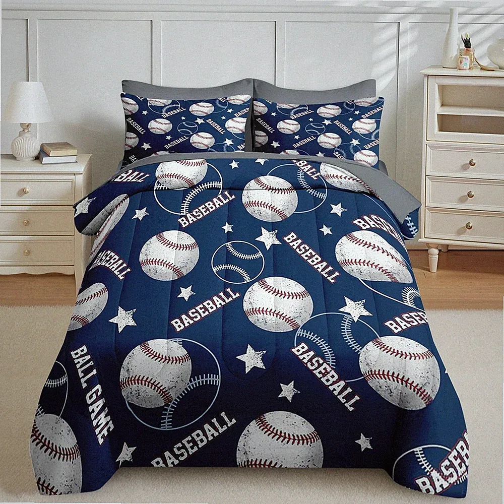7 Pcs Comforter Set Full Size, Red White Blue Baseball Boys Bedding Set for a...