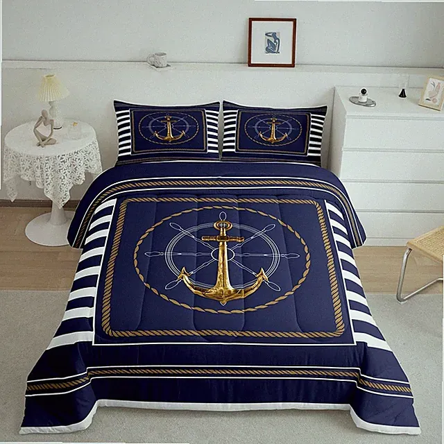 Anchor Decor Comforter Set King Size Nautical Themed Bedding Set for Boys Gir...