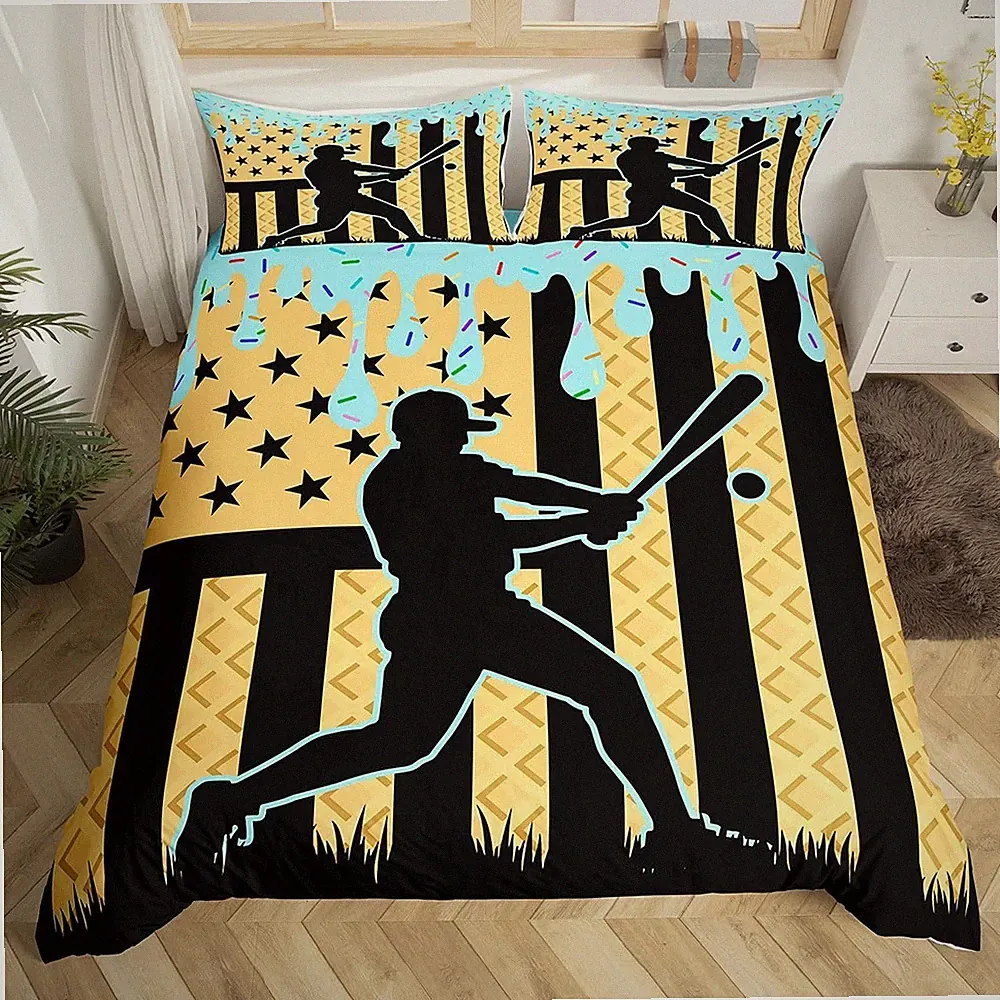 Baseball Cream Bedding Set Full Size Baseball Gaming Duvet Cover For Boys Gir...