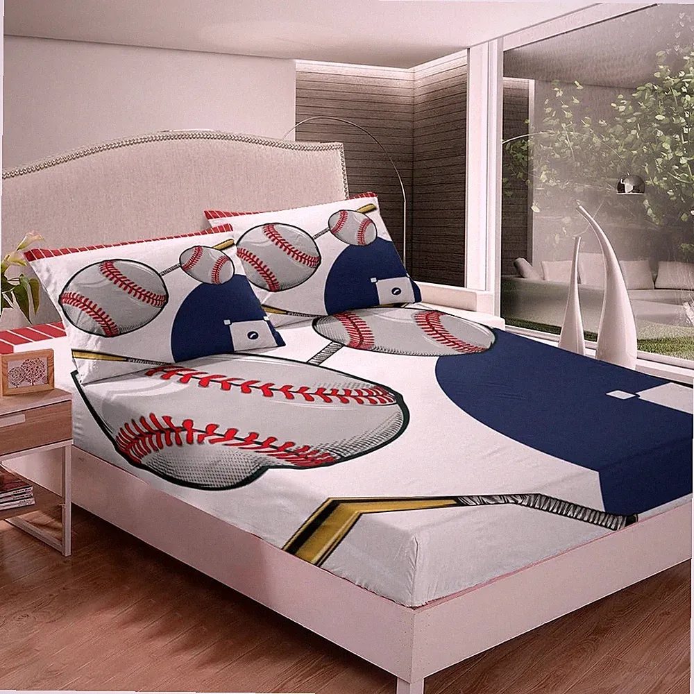 Baseball Fitted Twin Size Gaming Sports Bedding Set for Boys Girls Teens Base...