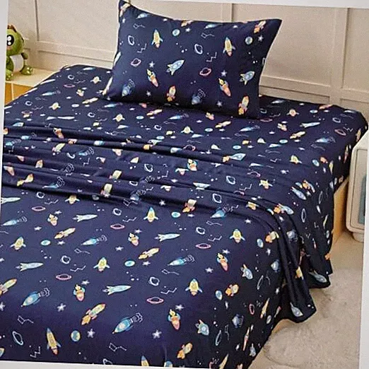 Bed Sheets Set for Boys, 3-Piece Bed Sheet Set for Toddler, Twin Space Rocket