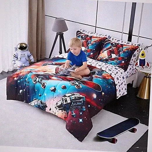 Bedding Set for Boys 5 Piece Bed in a Bag with Comforter, Twin Space Astronaut