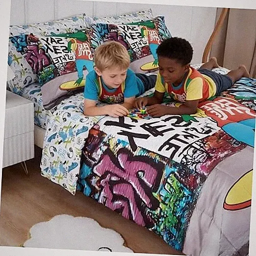 Bedding Set for Boys 7 Piece Bed in a Bag with Full Graffiti Cool Crocodile