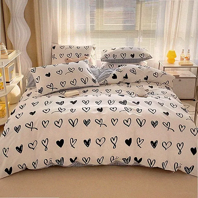 BlueBlue Hearts Kids Duvet Cover Set Twin 100% Cotton Bedding for Boys Girls...