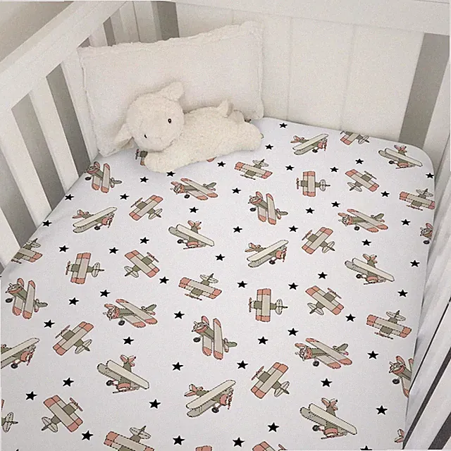 Boy Planes Adventure Neutral Baby Crib Sheets for Boys Airplanes Biplanes Sta...