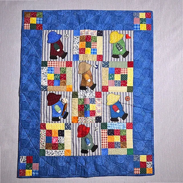 Boys Hanging Nursery Quilt Sports Toddler Baby Bed Blanket with 3D Charms Blue