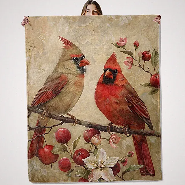 Cardinal Birds Throw Blanket for Girls Boys Kids Adults, 50x60 in, Cozy Flann...