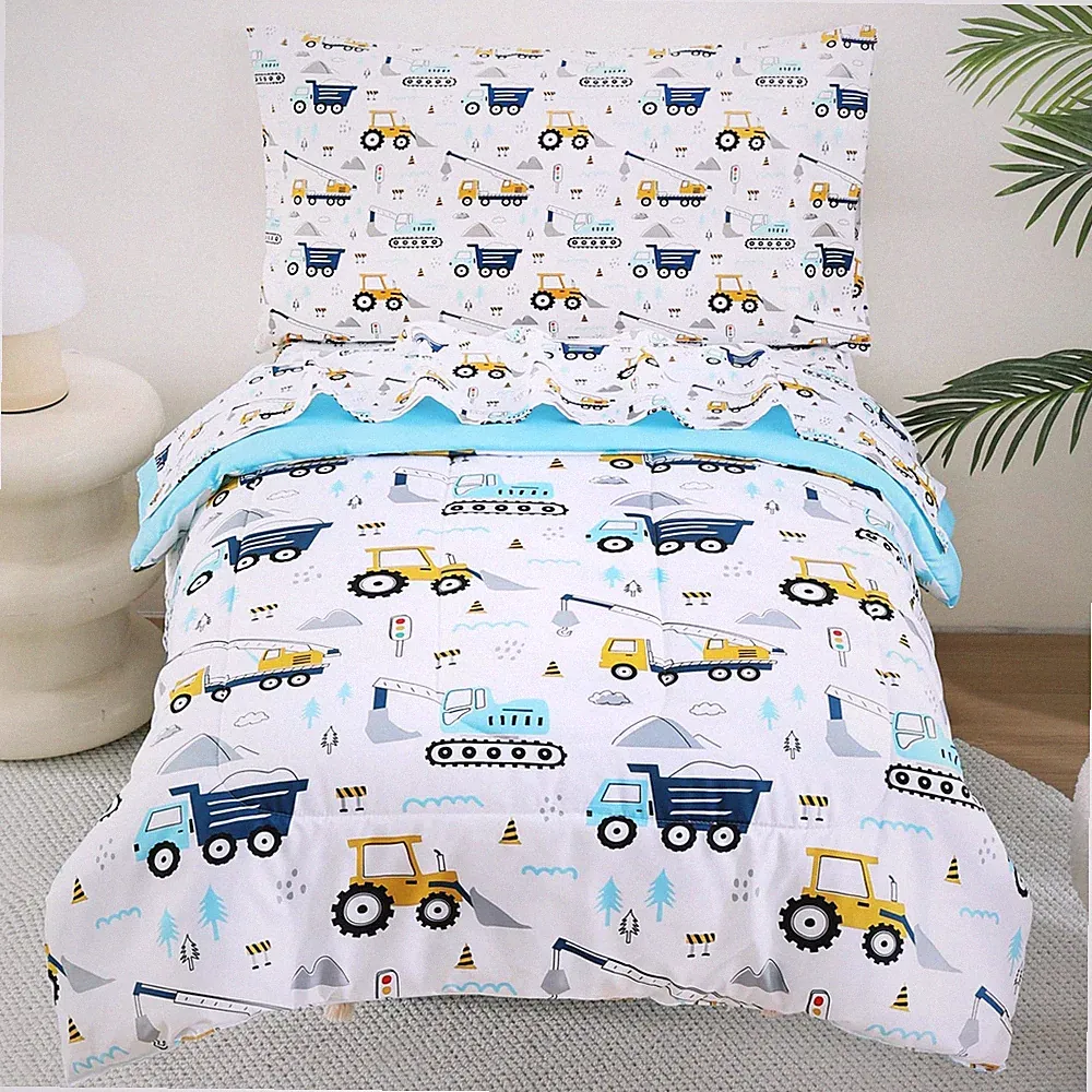 Cars Toddler Bedding Set, 4-Piece Bed-in-a-Bag Comforter Set for Boys, Constr...