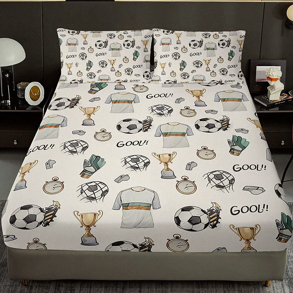 Cartoon Soccer Bedding Bed Sheets Set for Boys Room Decor Twin Size,Football...