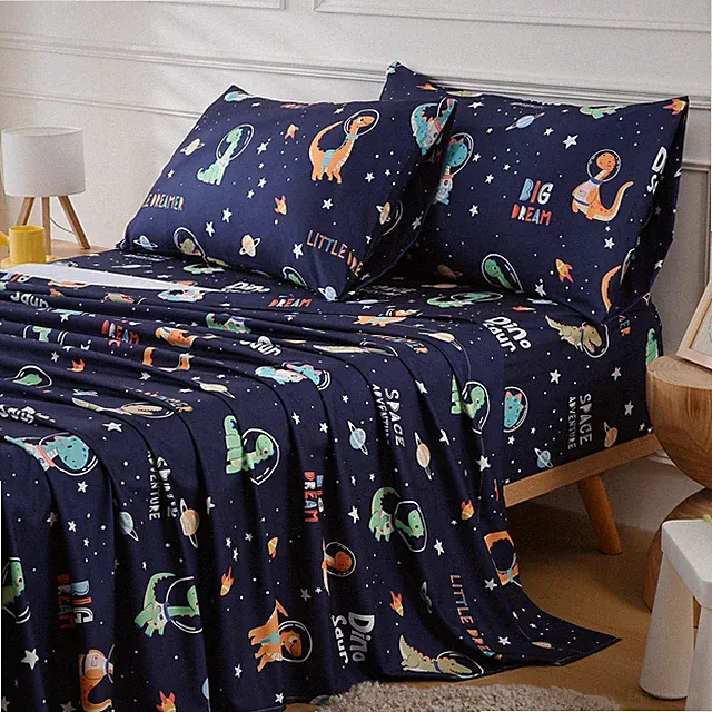 CIMVI Kids Sheet Set Twin Size Dinosaur Space Bed Sheets for Boys 15-Inch Deep