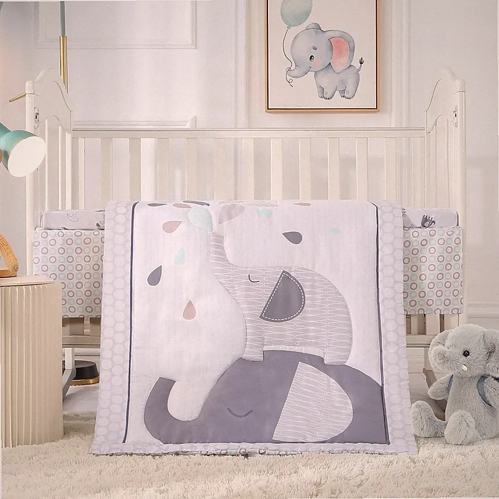 Crib Bedding Set for Boys, Premium 3 Piece Elephant Baby Crib Bedding Set, Baby