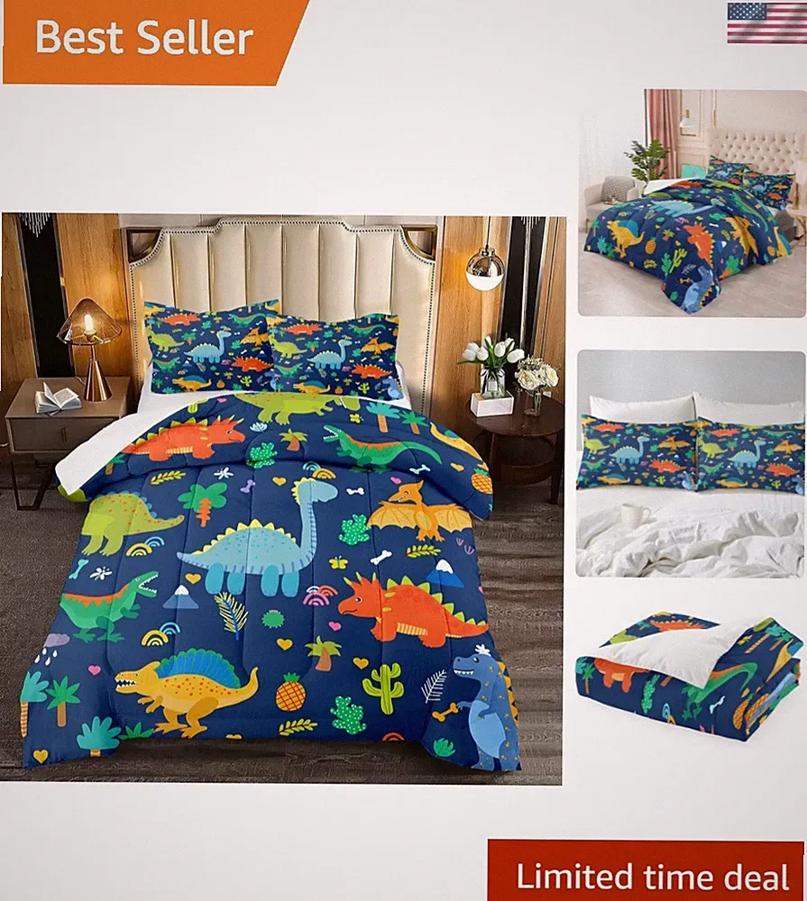Cute Cartoon Dinosaur Bedding Set, Ultra Soft Full Size Comforter Set for Boy...