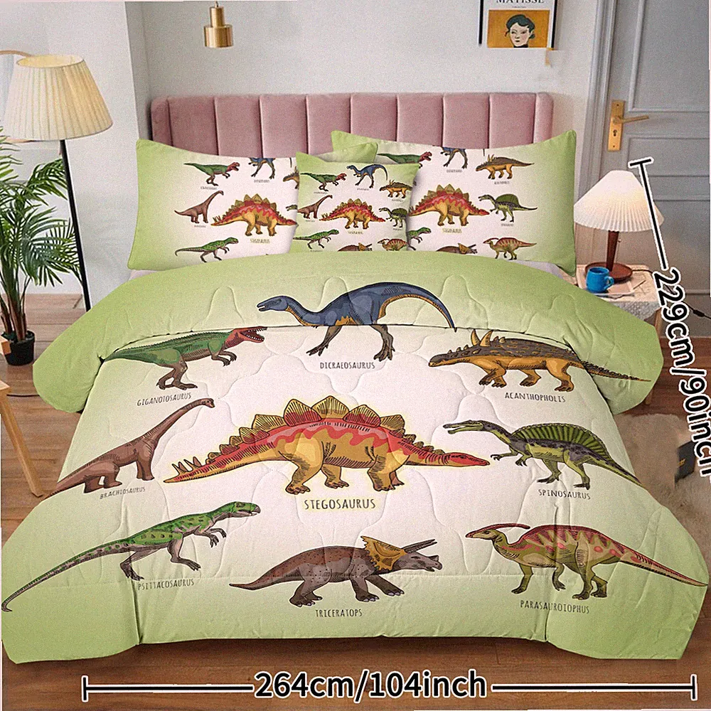 Dinosaur Bedding Set for Girls Boys, Green Dinosaur Family Comforter King Size
