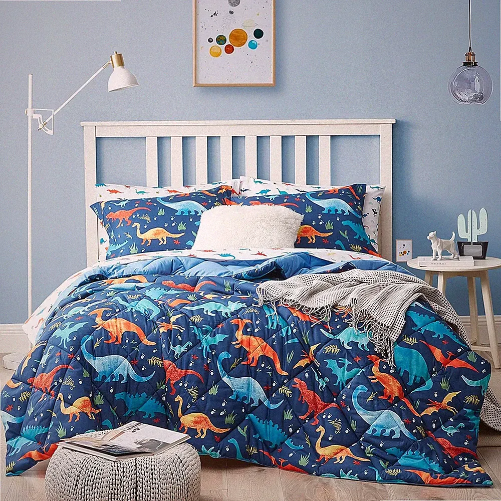 Dinosaur Kids Bedding Set for Boys, Queen Size 7 Pieces Bed in a Bag, Super Soft