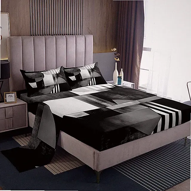 Feelyou Boys Girls Geometric Sheet Set King Size Black Gray Geometrics Bedding