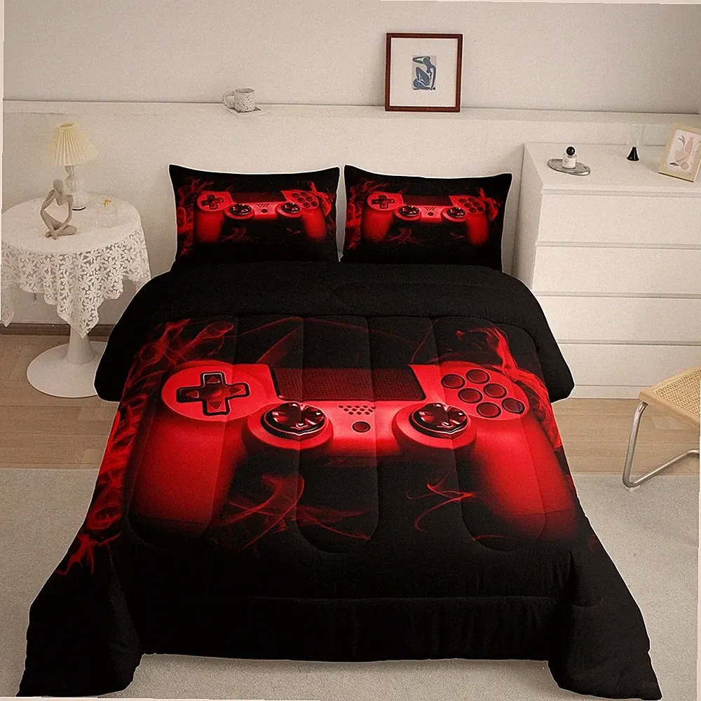 Feelyou Gamer Comforter Set Queen Size Boys Gaming Bedding for Queen, Red