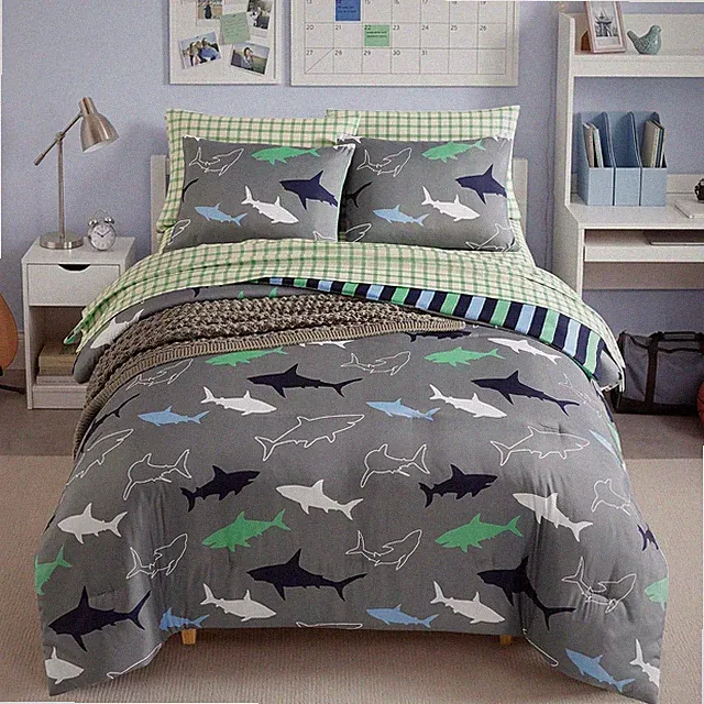 Full Comforter Set for Boys Kids - 7 Pieces Shark Full Size Bedding Sets for Kid