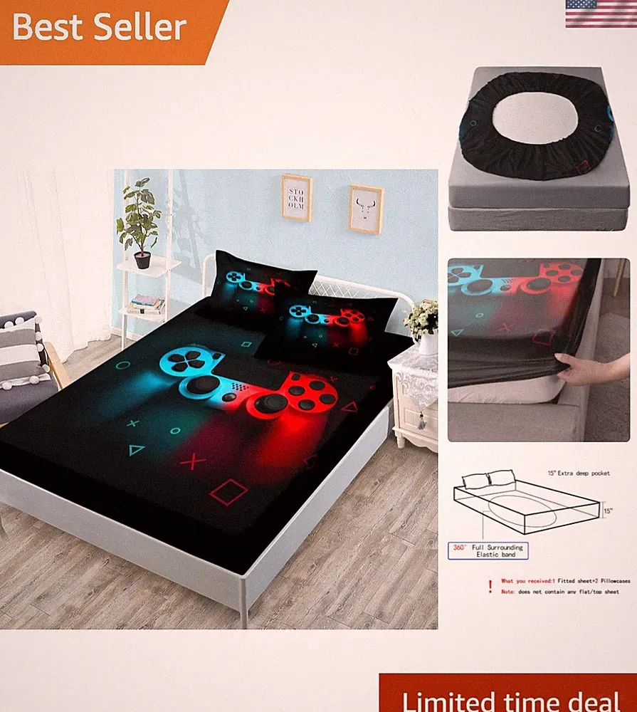 Gaming Bedding Gamepad Fitted Sheet Twin Size and Gamer Bedding Sets for Boys...