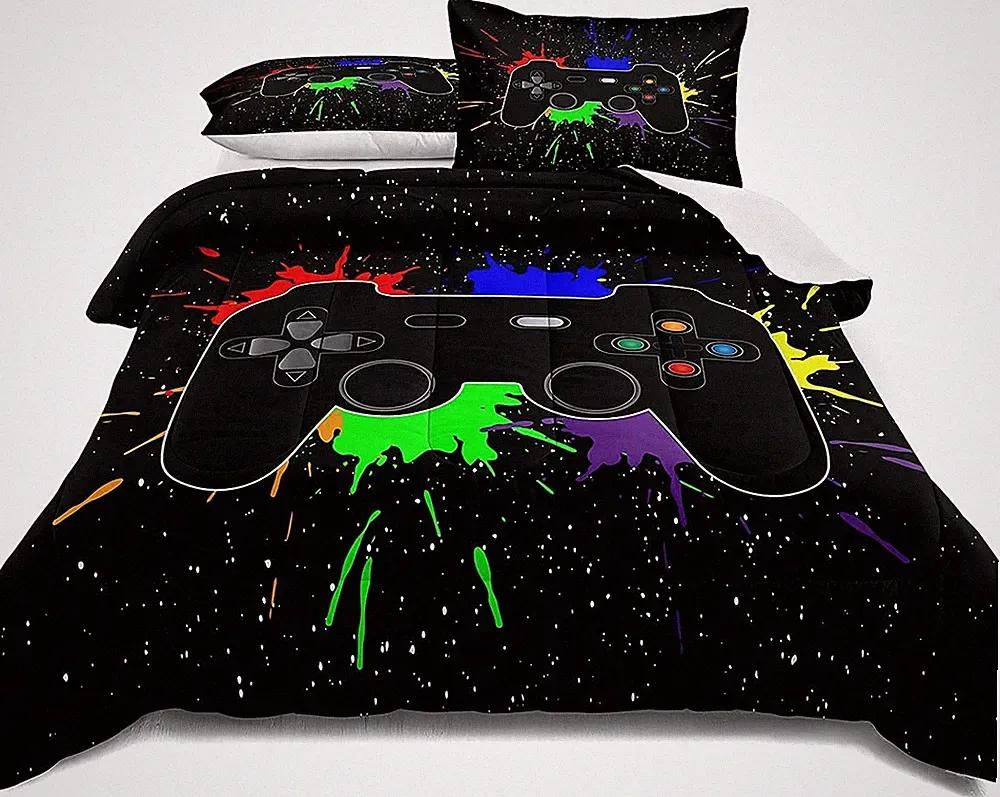 Gaming Bedding Set Queen Size Gamer Comforter for Boys Girls Queen, A01