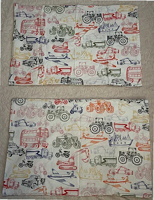 Handmade cotton standard queen cars trucks boats BOYS pillowcase X2