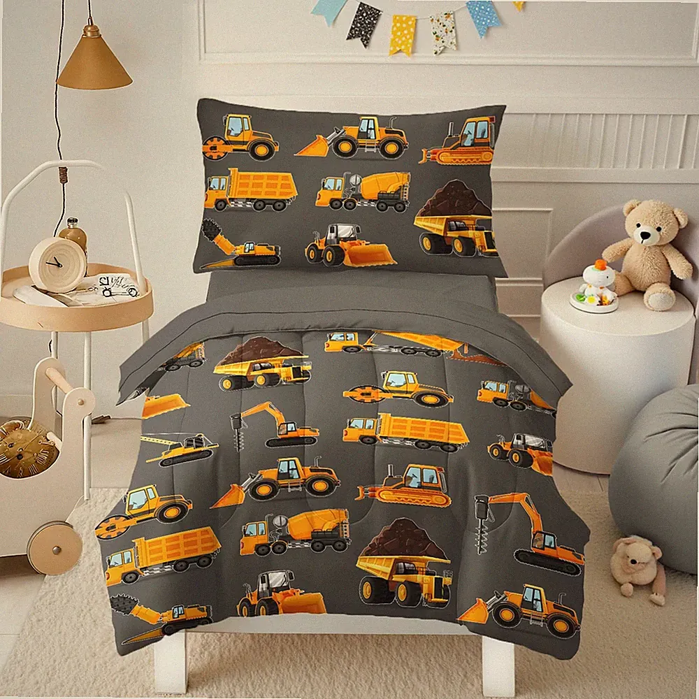 HICAND Toddler Bedding Set for Boys - 4-Piece Truck Bedding Comforter Set for
