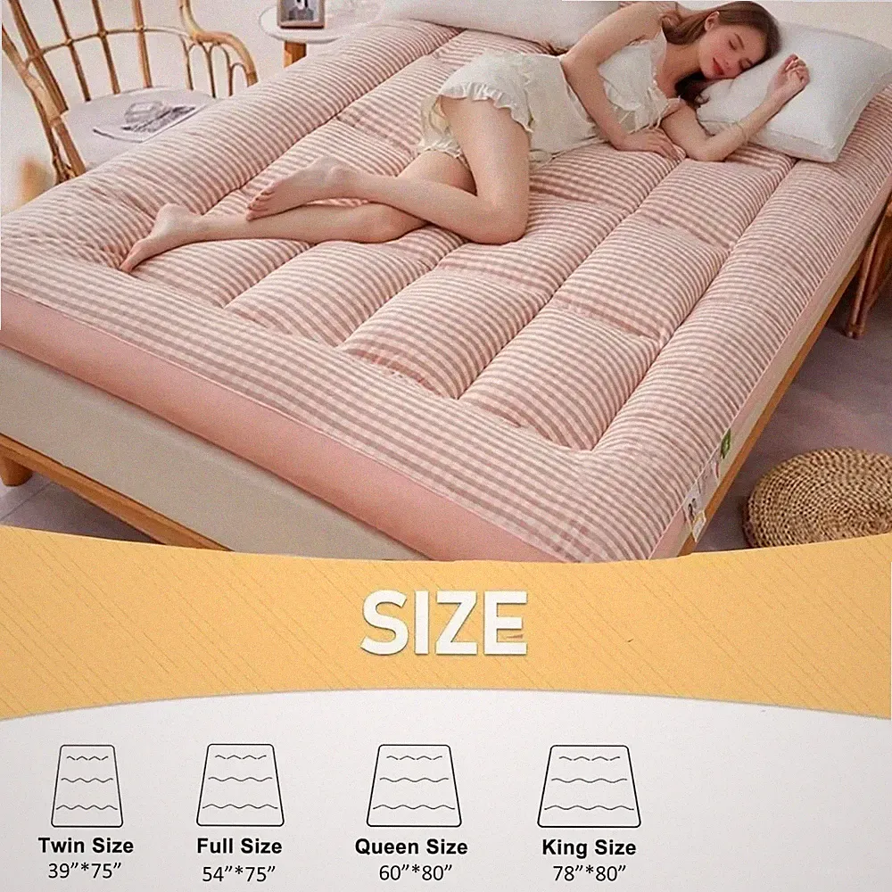 Japanese Style Floor Mattress Topper 2" Queen Size Foldable Pad Grid For Camping