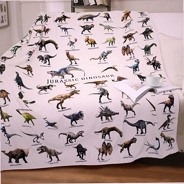 Jurassic Dinosaur Blanket Labeled for Learning Boys Kids Cover, White 50x60, New