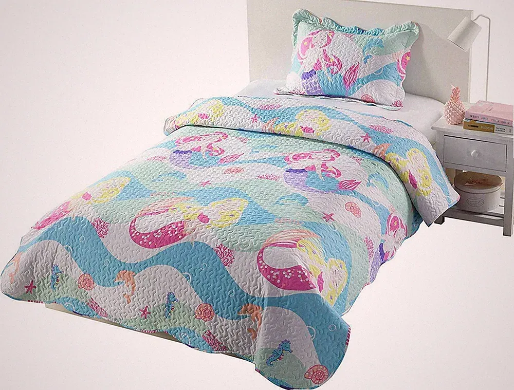 Kids Bedspread Quilts Set for Teens Boys Girls Bedding Set, A94 Mermaid Twin