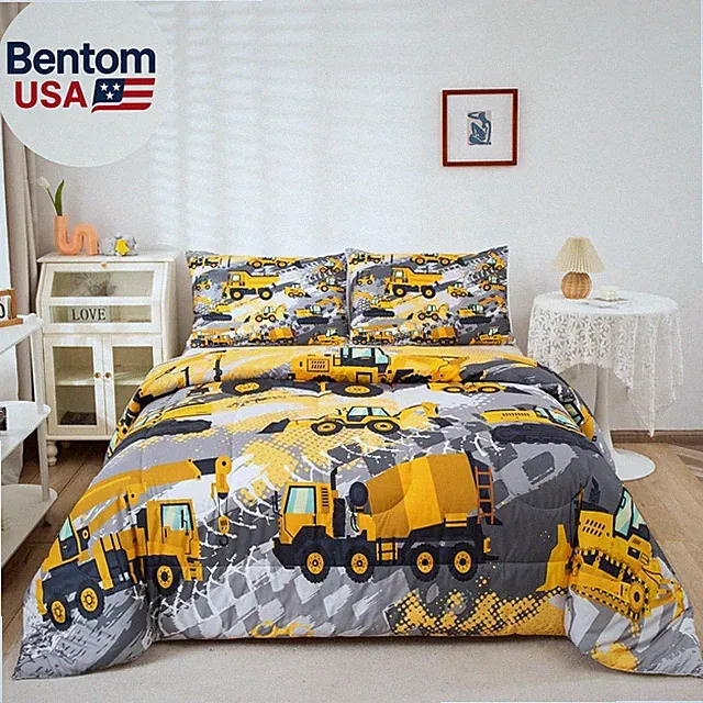 Kids Construction Comforter Set Twin Bedding Sets for Boys Toddler Children Cart