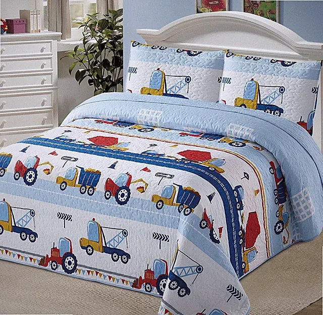 Kids Zone Home Linen 2pc Twin Bedspread Coverlet Quilt Set for Boys Construction