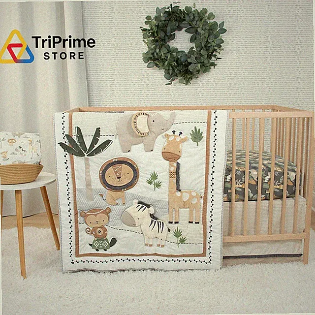 The Peanutshell 4 Piece Organic Cotton Baby Crib Bedding Set for Boys & Tan