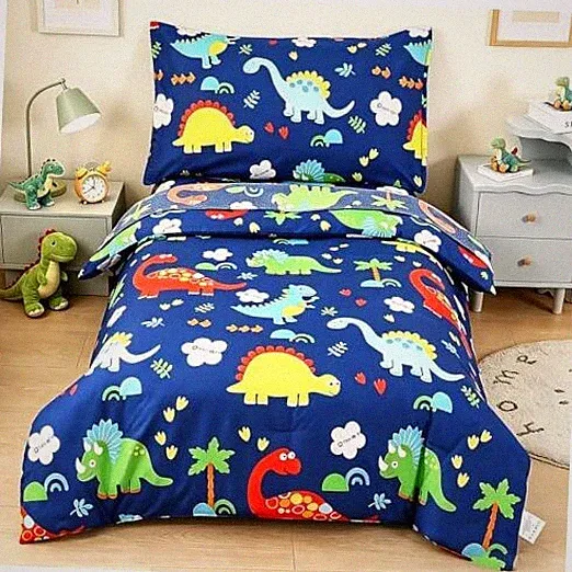 Toddler Bedding Set, 4 Piece Toddler Bedding Set for Boys, Includes Blue
