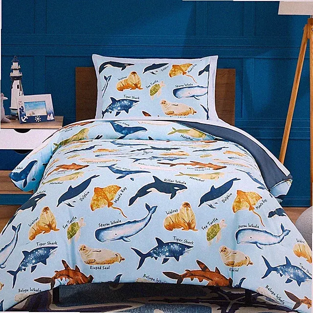 Twin Comforter Set for Boys-5 Pieces Ocean Animals Glow in The Dark Twin Bedd...