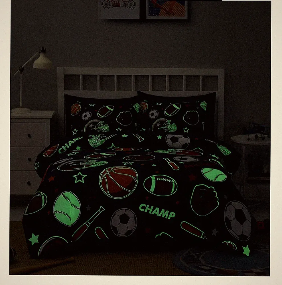 Twin Comforter Set for Boys-5 Pieces Sports Ball Games Glow in Dark Twin bed bag