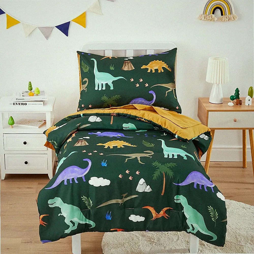 Wake In Cloud Toddler Bedding Set for Boys - 4 Pcs Soft Crib Bed Set - Dinosaur
