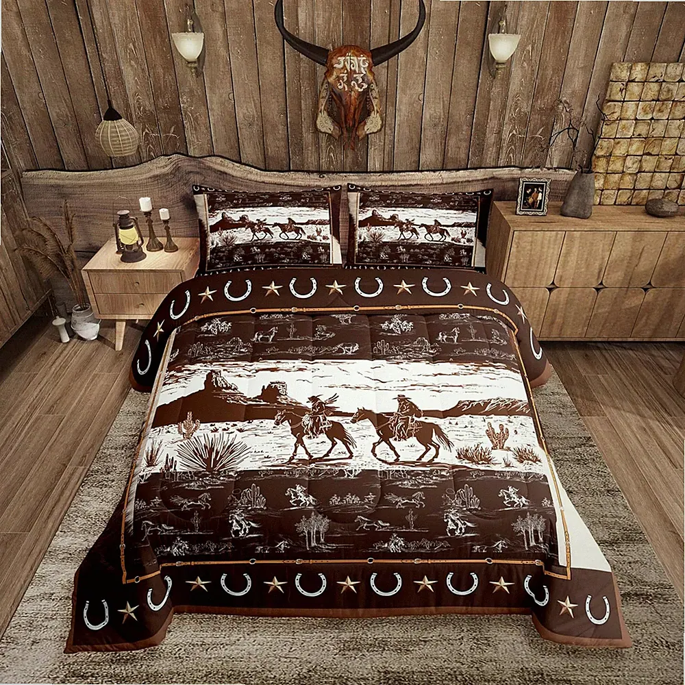 Western Aztec Comforter Set Queen Size Horse Cowboy Bedding Set For Boys Men Kid