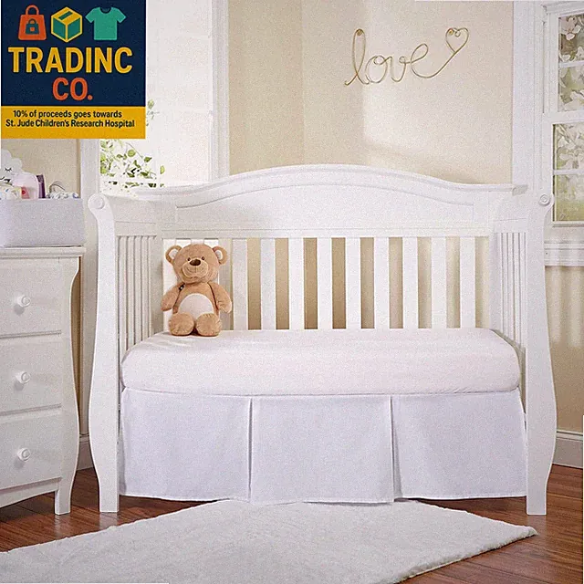 White Pleated Crib Skirt; 100% Natural Cotton Nursery Crib Bedding Skirt for Bab